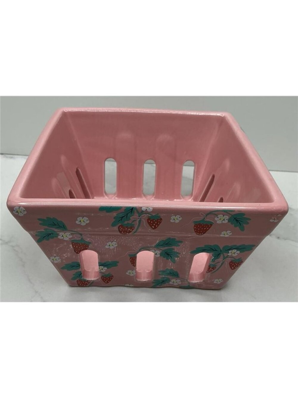 Ceramic Strawberry Berry Basket By Crofton 4 1/4" Square Farmhouse Kitchen Decor